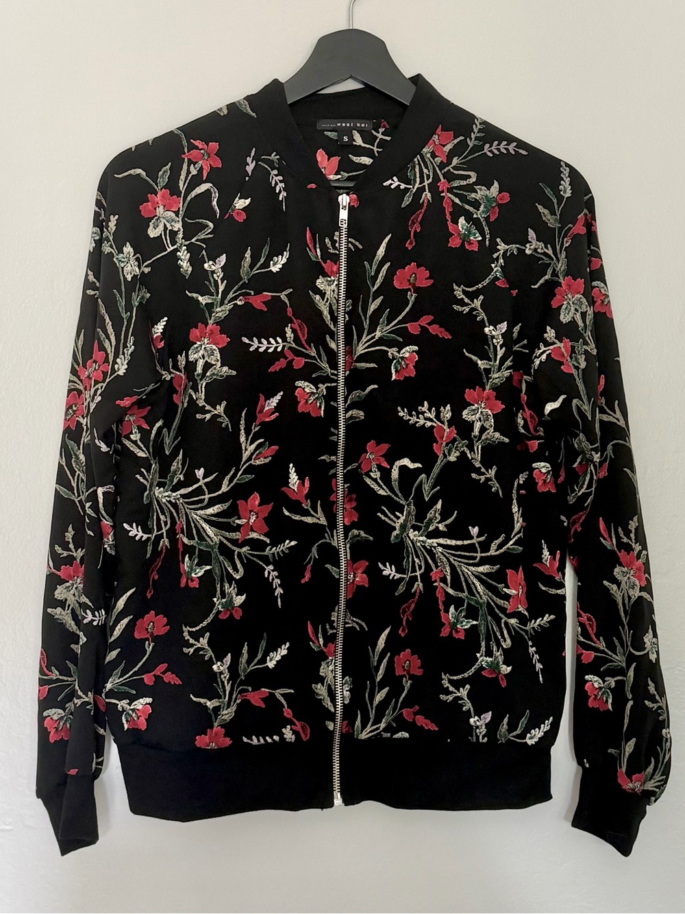 West Kei Lightweight Black Floral Bomber Jacket